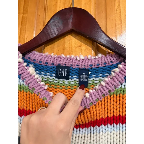 Vintage GAP 2000 Holiday Rainbow Stripe Wool Blend Crewneck Sweater XL - Picture 2 of 7